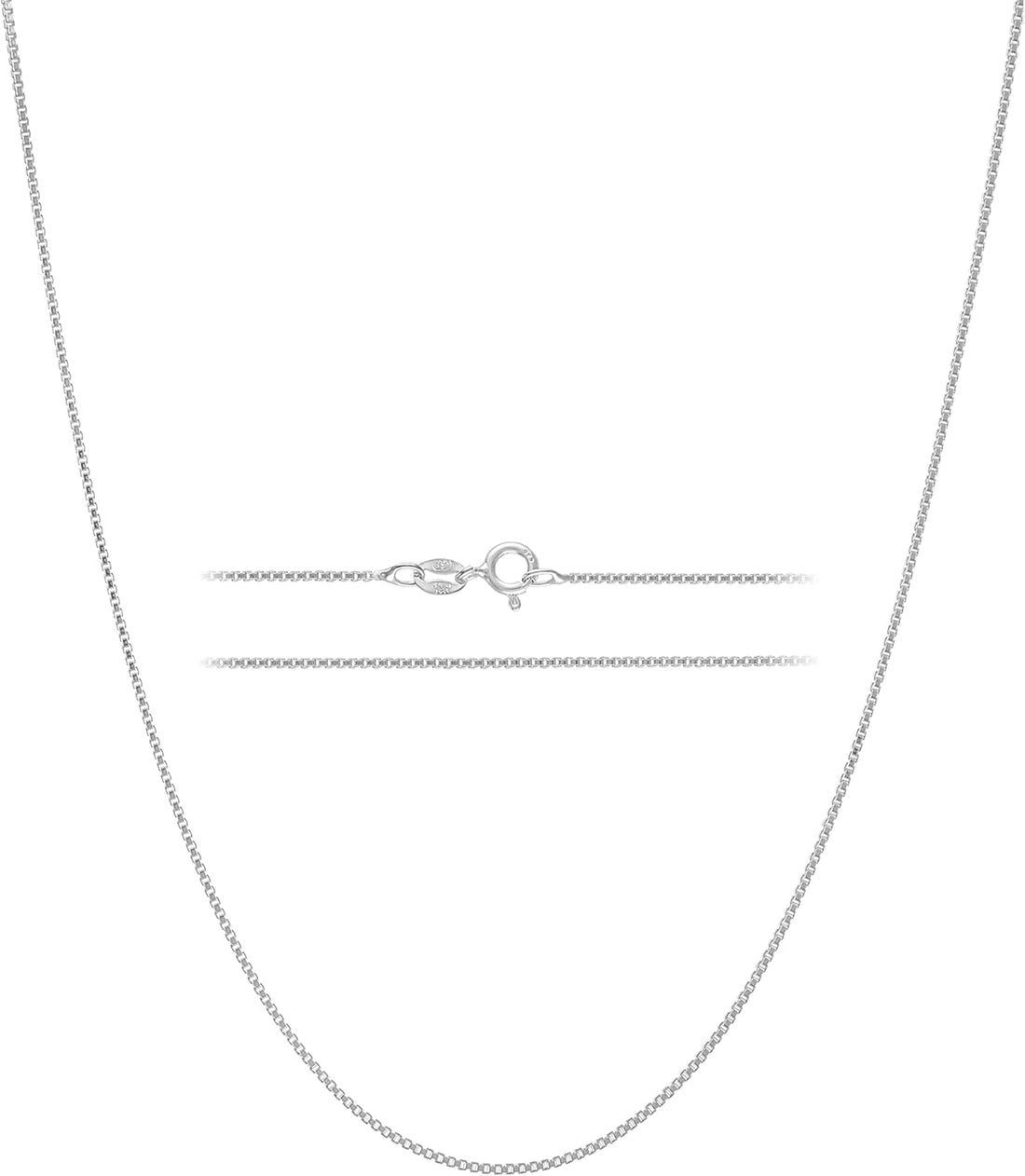 KISPER 925 Sterling Silver 1mm Thin Italian Box Chain Necklace