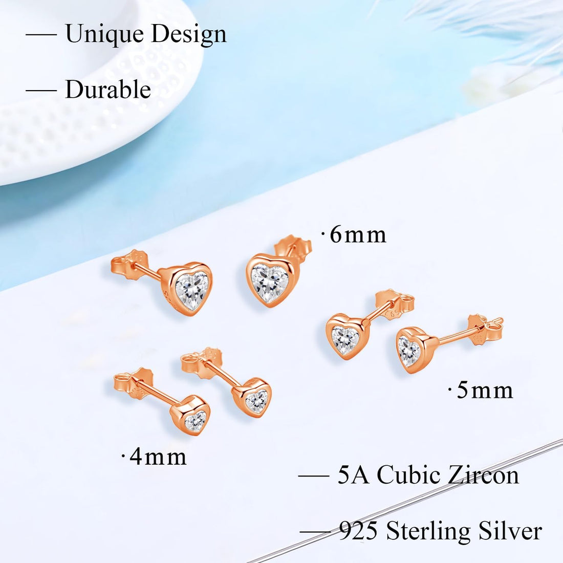Silver Studs Earrings, 3 Pairs 925 Sterling Silver Halo Stud Earrings Set for Women Girls, Hypoallergenic Heart Round Star Stud Earrings with Zirconia, Fashion Small Cartilage Sleeper Earrings