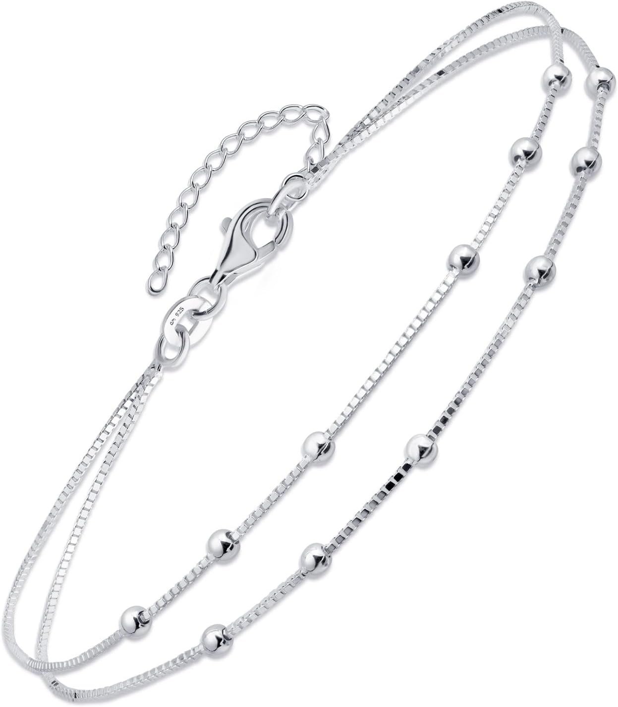 Amberta Italian Sterling Silver Anklet for Women 925 | Adjustable Ankle Bracelets for Women Beaded Heart Summer Jewellery