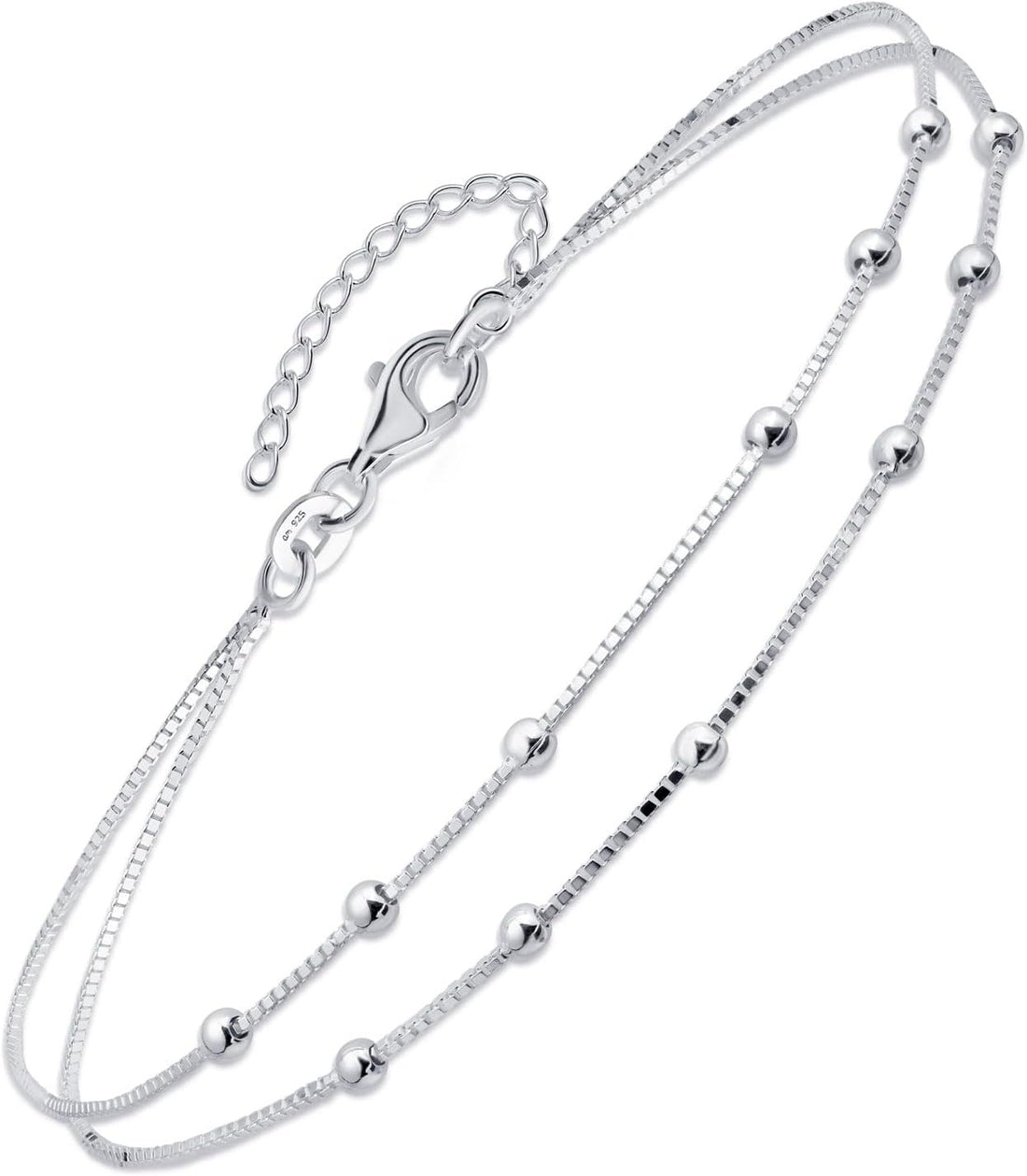 Amberta Italian Sterling Silver Anklet for Women 925 | Adjustable Ankle Bracelets for Women Beaded Heart Summer Jewellery