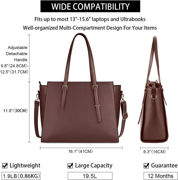 NEWHEY Laptop Bags for women Large Leather Handbags Ladies Laptop Tote Bag Business Work Shoulder Bag Lightweight 15.6 Inch