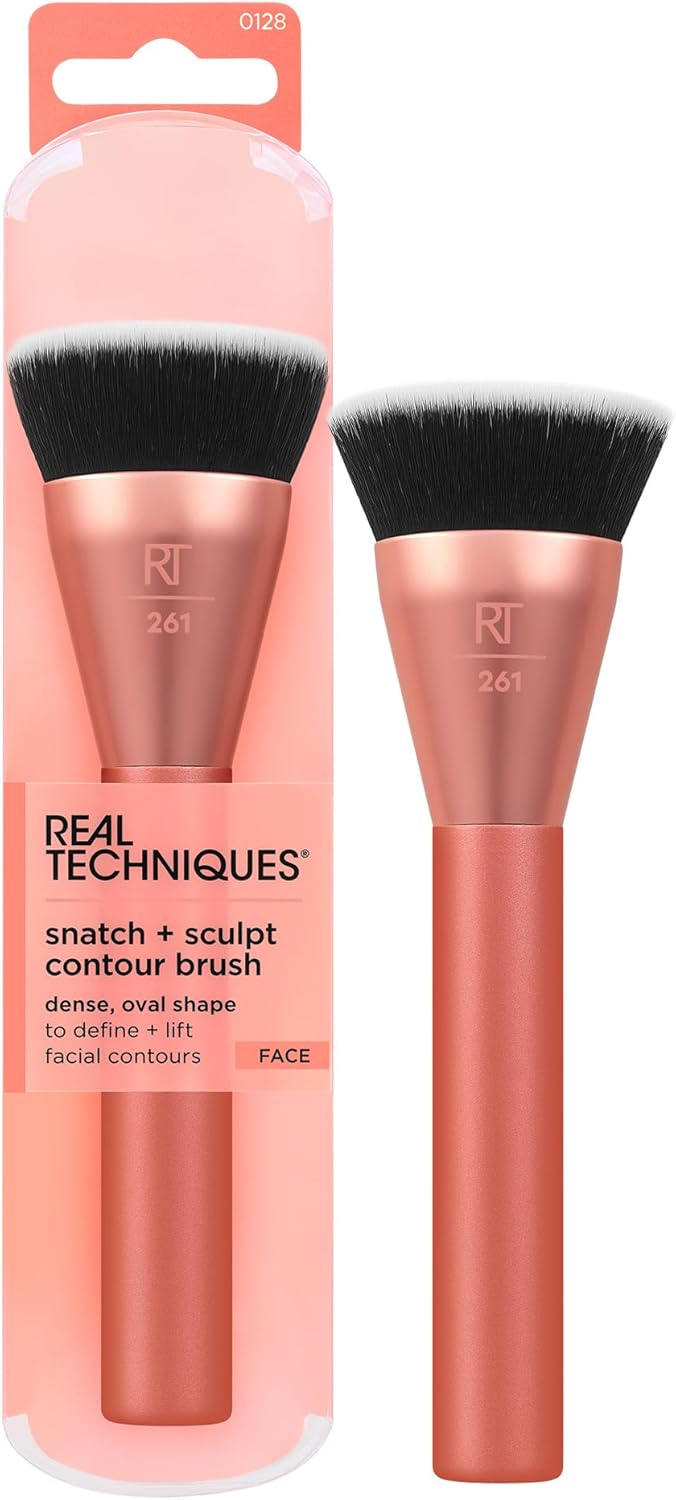 Real Techniques Snatch + Sculpt Contour Makeup Brush, For Liquid and Cream Contour and Bronzer, Flat Top and Oval Head For Blending and Buffing, Dense,1 Count