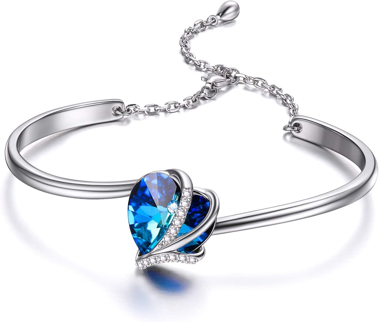 AOBOCO Sterling Silver Love Heart Adjustable Bangle Bracelet for Women, Mothers Day Wedding Anniversary Jewellery Gifts for Mum Wife Girlfriend Her