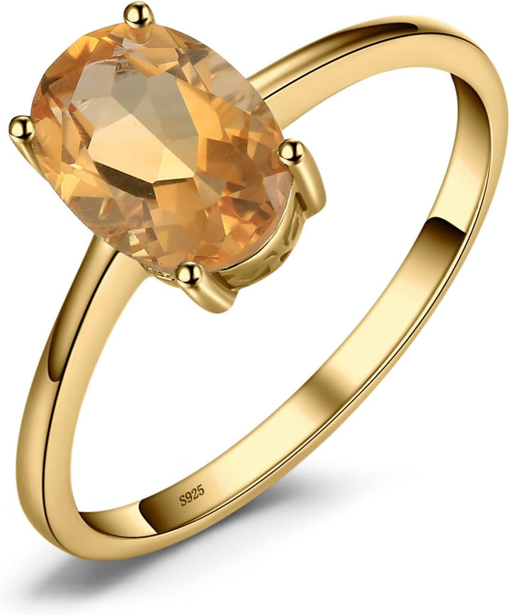 JewelryPalace Class Natural Gemstone Garnet Peridot Amethyst Citrine Blue Topaz Birthstone Solitaire Engagement Rings for Women, Anniversary 14K Gold Plated 925 Sterling Silver Promise Rings for Her