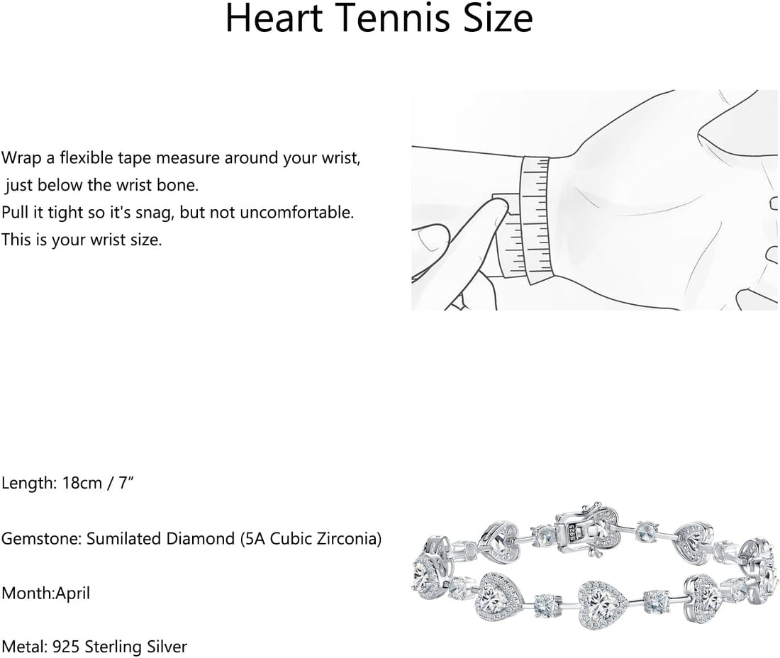 Sterling Silver Tennis Bracelet Birthstone Bracelets for Women, Fine Jewellery Heart Gemstone Birthstone Charm Birthday Anniversary Jewellery Gifts for Women Mothers, 18CM