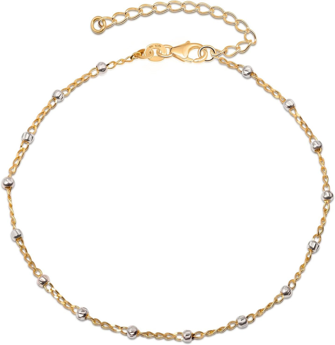 Amberta Italian Sterling Silver Anklet for Women 925 | Adjustable Ankle Bracelets for Women Beaded Heart Summer Jewellery
