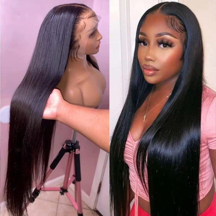 Bele 13x6 HD Transparent Lace Front Wigs Human Hair 18 inch Sliky Straight Lace Front Wigs 180 Density Brazilian Straight Human Hair Wigs for Women Pre Plucked with Baby Hair Natural Color