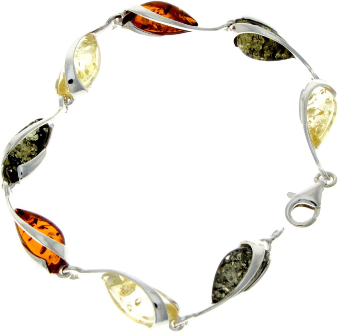 Modern Designer 925 Sterling Silver 19.5 cm Link Bracelet set with Genuine Baltic Amber Gemstones - GL501