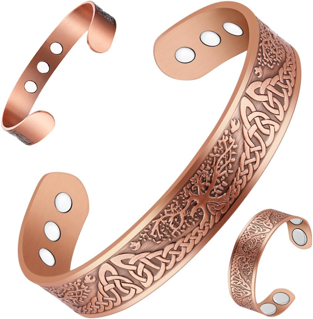 Cigmag 9X Lymphatic Drainage Copper Bracelet for men Ultra Strength Magnet Mens Copper Bracelet Adjustable with Present Box (Tree of Life)