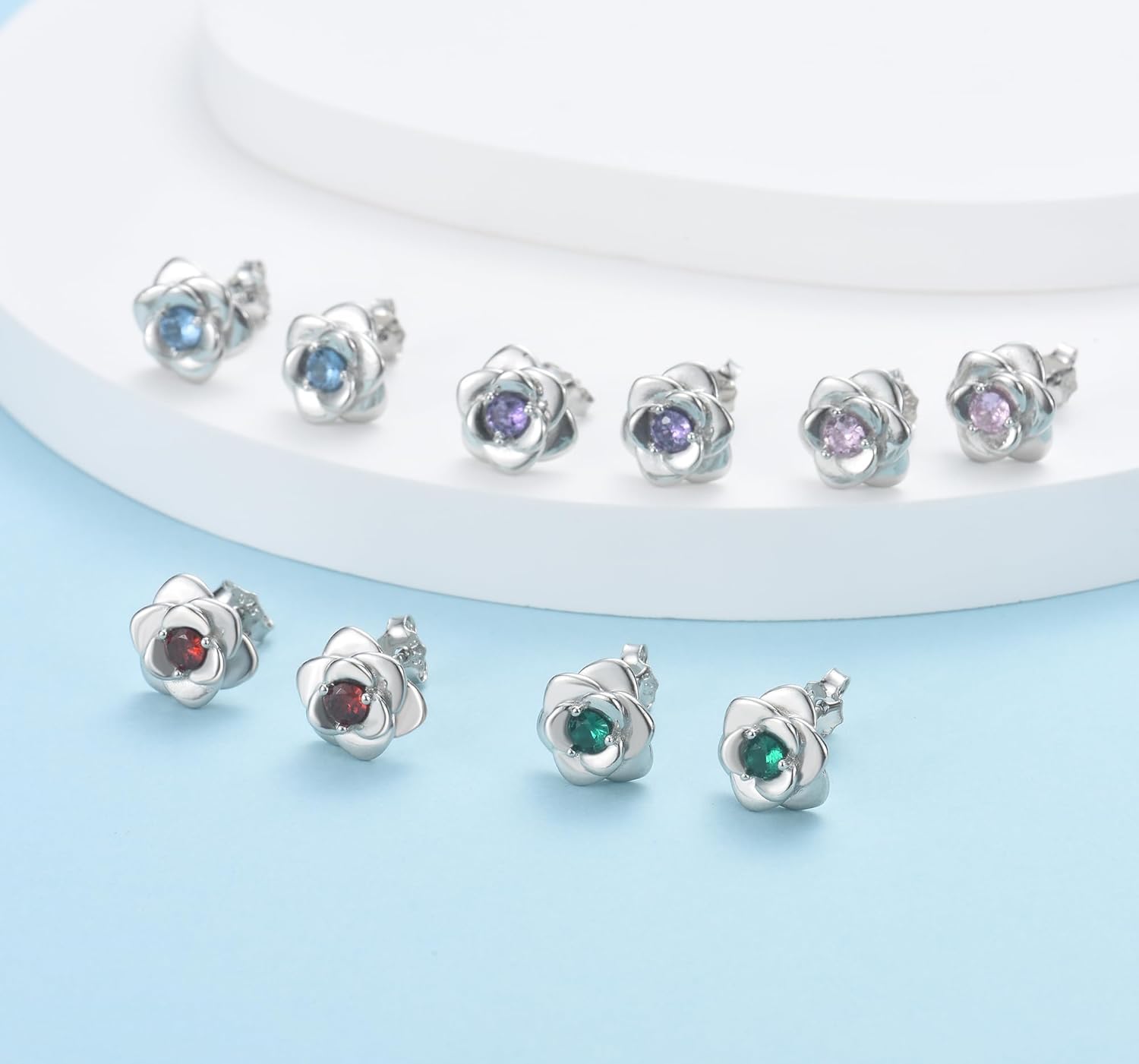 Sterling Silver Stud Earrings for Women, Silver Flower Cubic Zirconia Hypoallergenic Helix Cartilage Earrings Jewelry Gifts for Girls (Silver, Gold, Rose Gold)