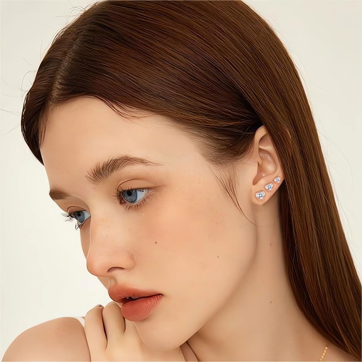 Silver Studs Earrings, 3 Pairs 925 Sterling Silver Halo Stud Earrings Set for Women Girls, Hypoallergenic Heart Round Star Stud Earrings with Zirconia, Fashion Small Cartilage Sleeper Earrings