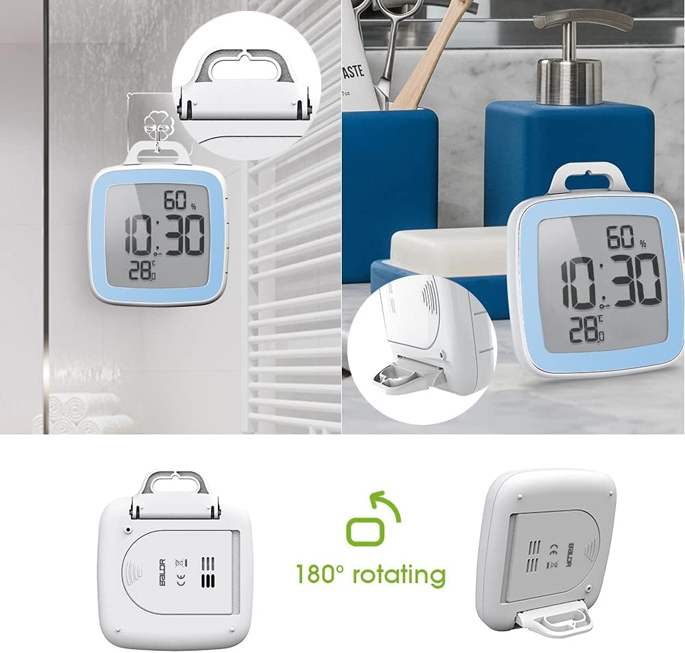LXSZRPH Shower Clock Digital Kitchen Bathroom Countdown Timer, Waterproof for Water Splashes, Temperature Humidity Display, Standing Wall Clock for Shower Cooking Study Makeup Blue