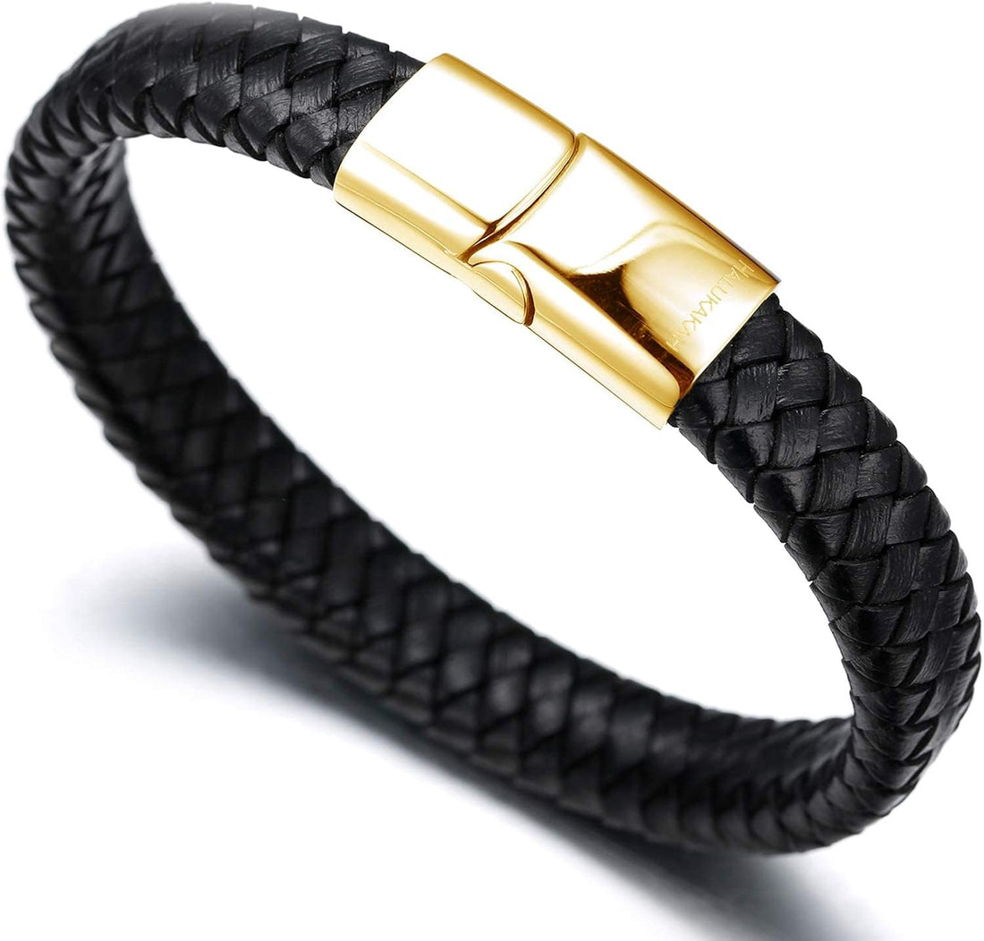 HALUKAKAH Kids Jewelry ? Solo Junior ? Leather Bracelet in Classic Black/Brown,for 6 to 15-Year-Olds,Featuring Exquisite Golden/Silver/Black Titanium Magnetic Clasp,Size 7+0.7"(18+1.5cm),with Giftbox