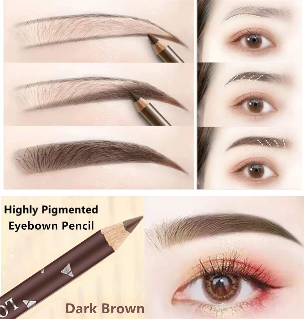 Go Ho 12 PCS Brown Eyebrow Eyeliner Pencil Set, Waterproof Eyebrow Pencil,Long-lasting Sweat-proof Eyeliner Makeup Brow Tint Pen(Dark Brown)