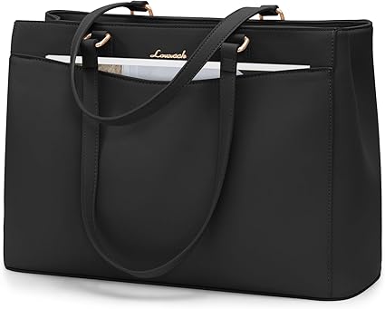 LOVEVOOK Laptop Handbags for Women 15.6 inch, Large Work Bags Women's Tote with Compartments, PU Leather Ladies Shoulder Hand Bag for School Office Business, Black