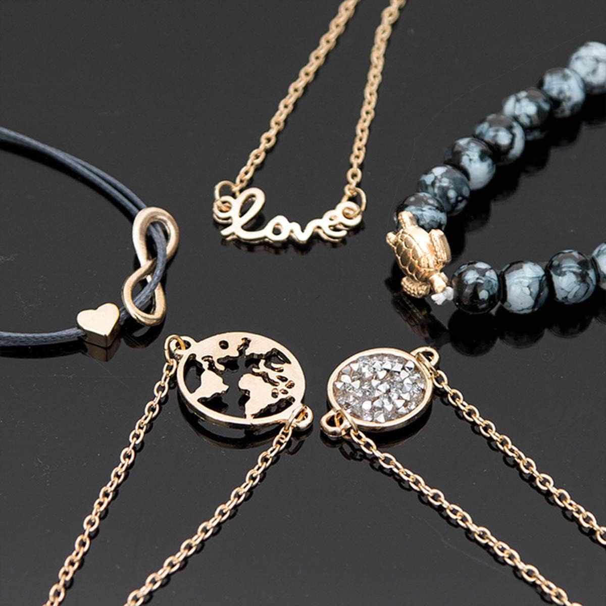 Boho Beaded Bracelets Simple String Bracelet Cute Metal Bracelet Chain Star Moon Map Lucky 8 Heart Decoration Stackable Layered Hand Jewelry Accessioes Set for Women