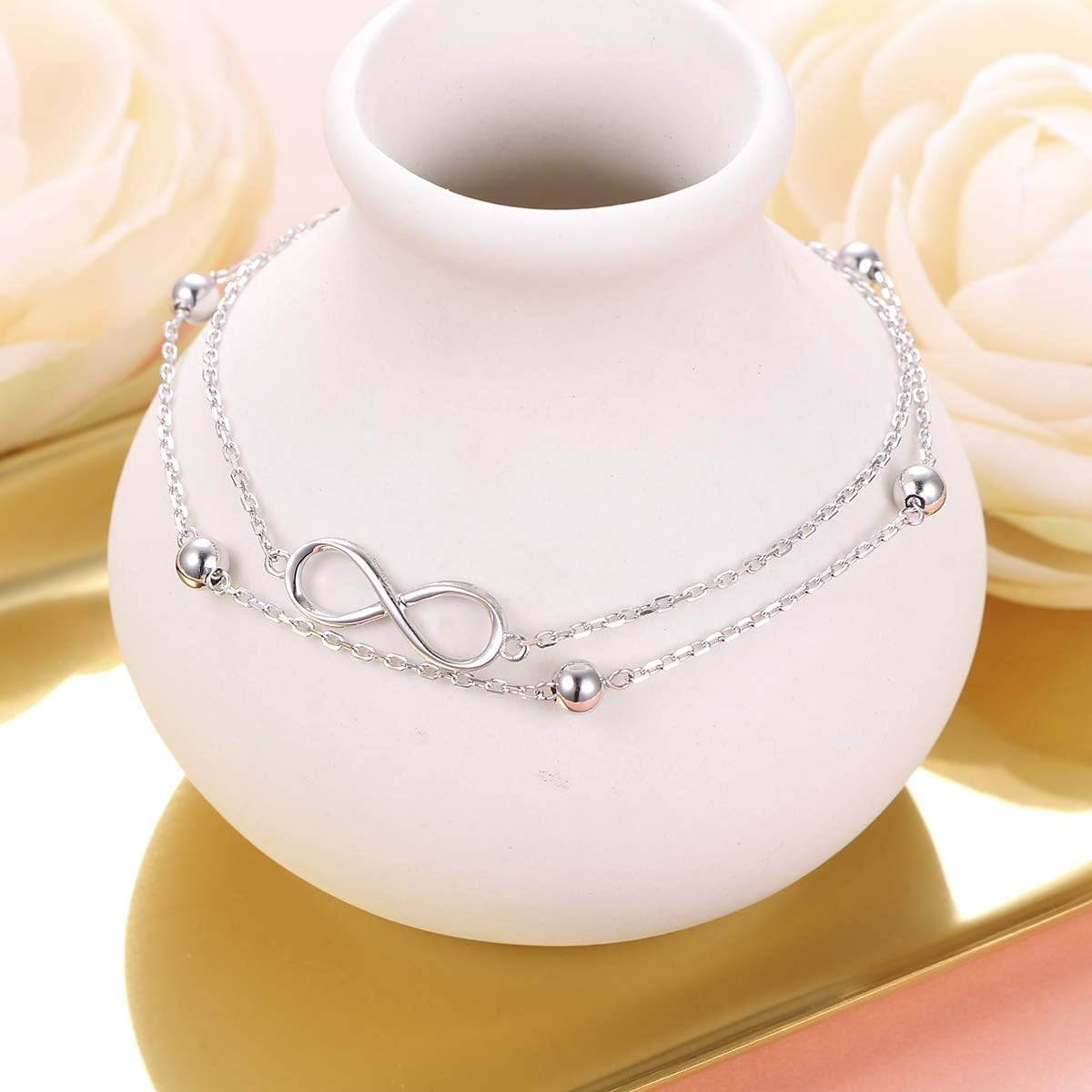 S925 Sterling Silver Evil Eye Hamsa Hand/Butterfly/Cross/Celtic Knot/Infinity/Heart Anklets for Women Girls, Adjustable 9 10 11 Inches Foot Chain Jewelry