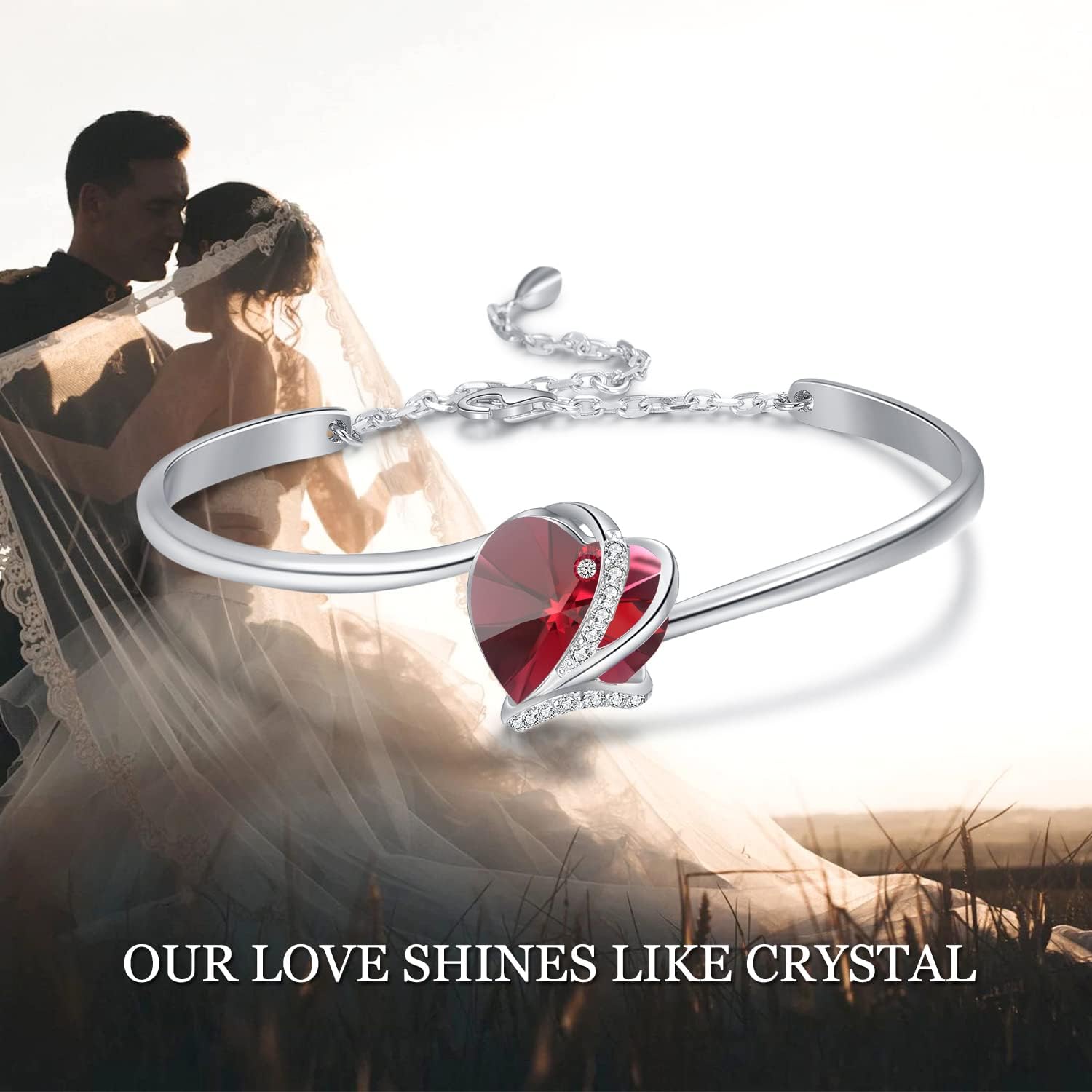 AOBOCO Sterling Silver Love Heart Adjustable Bangle Bracelet for Women, Mothers Day Wedding Anniversary Jewellery Gifts for Mum Wife Girlfriend Her