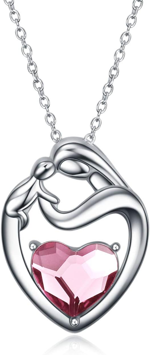 Sterling Silver Mum Heart Pendant Necklace, Birthday Christmas Gifts for Mum from Daughter Son