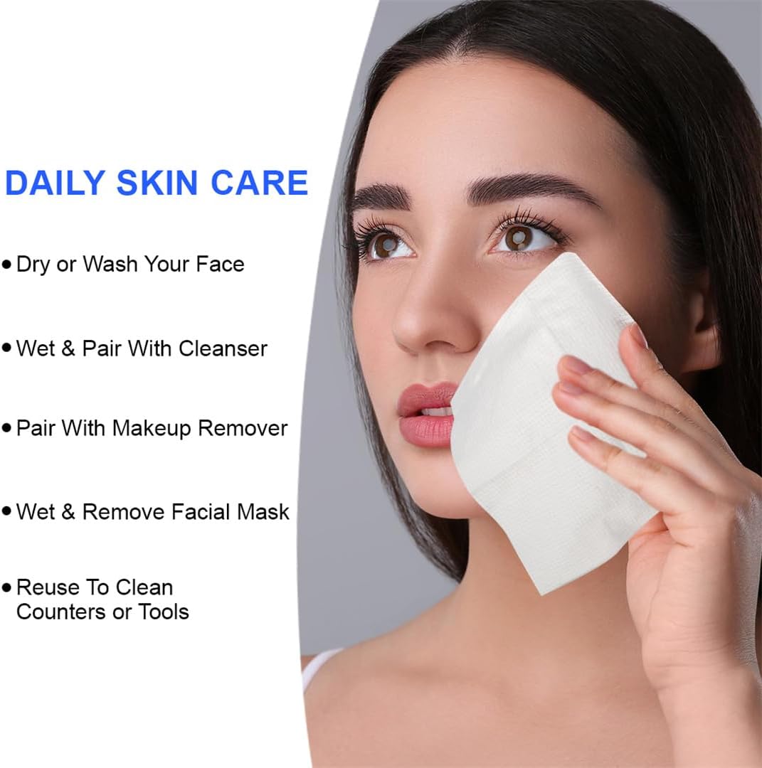 Face Towels 120 Count Cotton Facial Dry Wipes Face Cloths Facial Towel Disposable Unscented Cotton Tissues Face Towelettes for Makeup Removing Cleaning Traveling 2 Pack