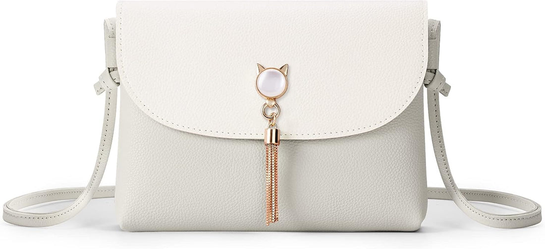KALIDI Small Crossbody Shoulder Bag Purse with Cute Cat Shape Tassels PU Leather Cross Body Phone Handbags for Girls Ladies