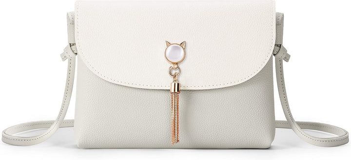 KALIDI Small Crossbody Shoulder Bag Purse with Cute Cat Shape Tassels PU Leather Cross Body Phone Handbags for Girls Ladies