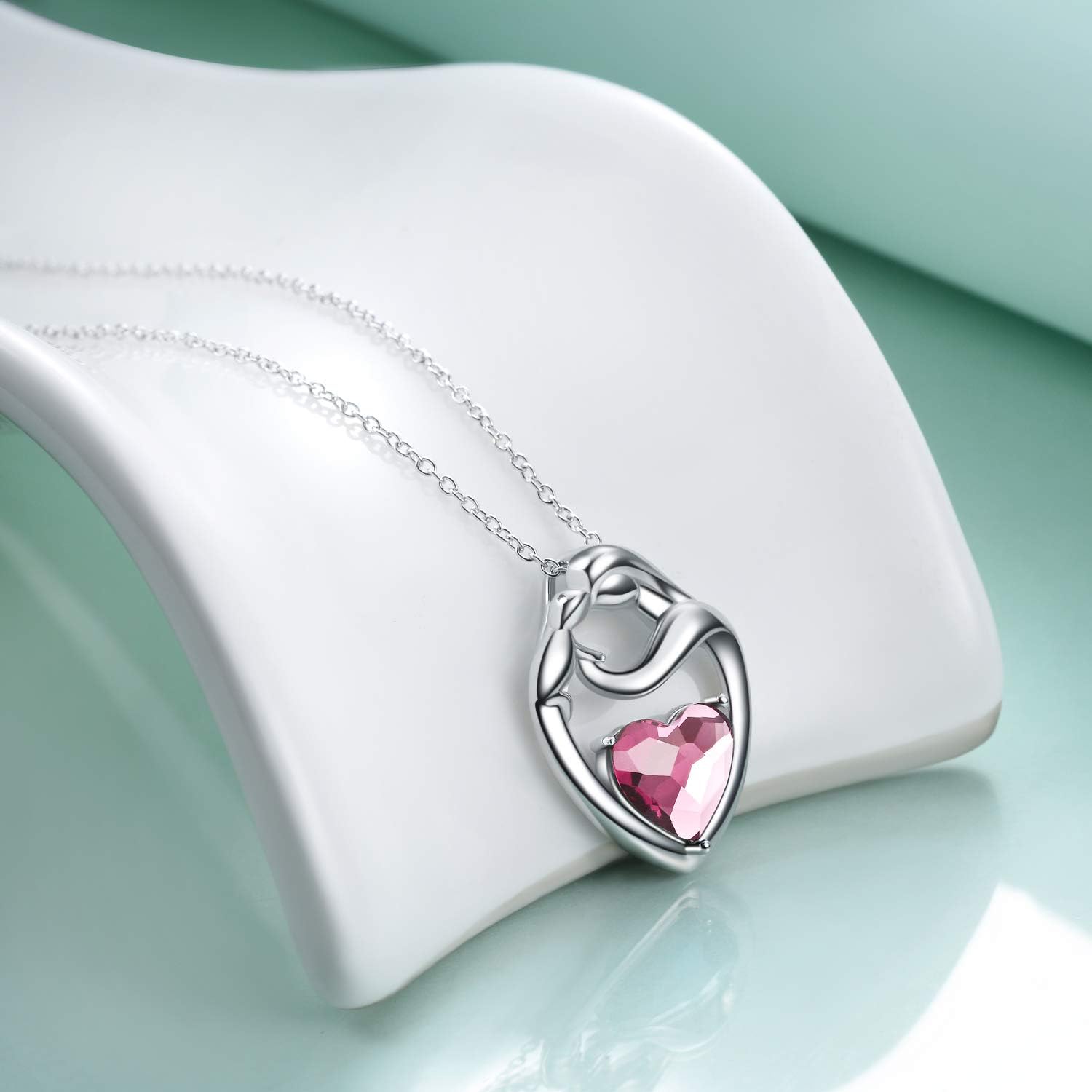 Sterling Silver Mum Heart Pendant Necklace, Birthday Christmas Gifts for Mum from Daughter Son