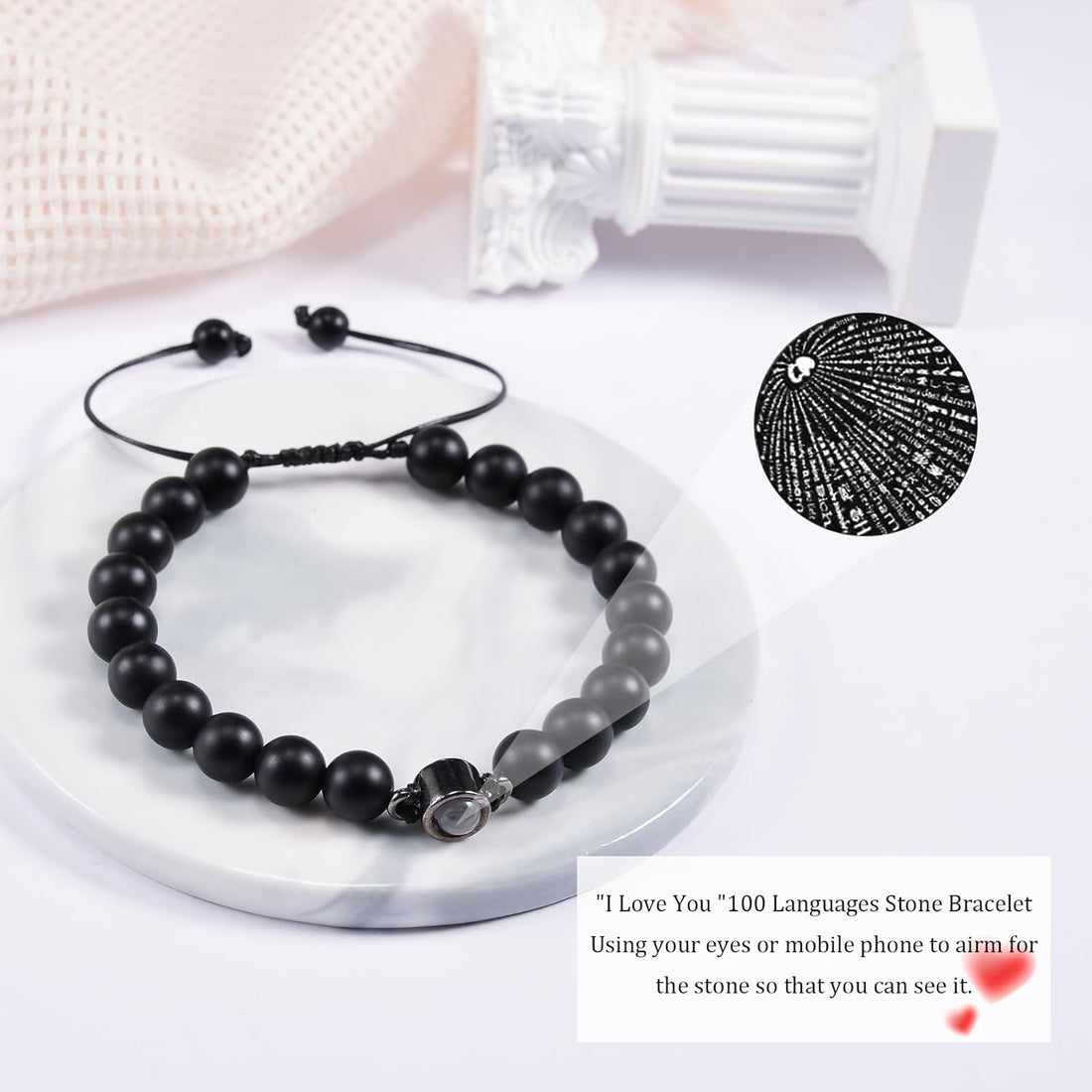 SUNSH Father's Day Gift, Dad Bracelet, Gift for Dad, Mens Bracelets,Father's Day/Thanksgiving/Birthday Gift, I Love You in 100 Languages Projected Stone Bracelet, Personalised Gifts