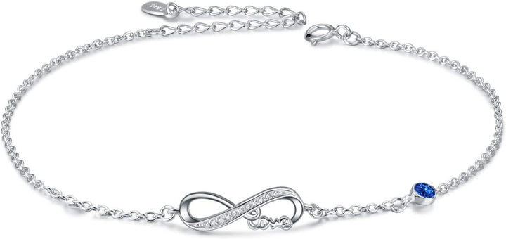 Infinity Ankle Bracelet for Women, 925 Sterling Silver Charm Adjustable Anklet 9+2''