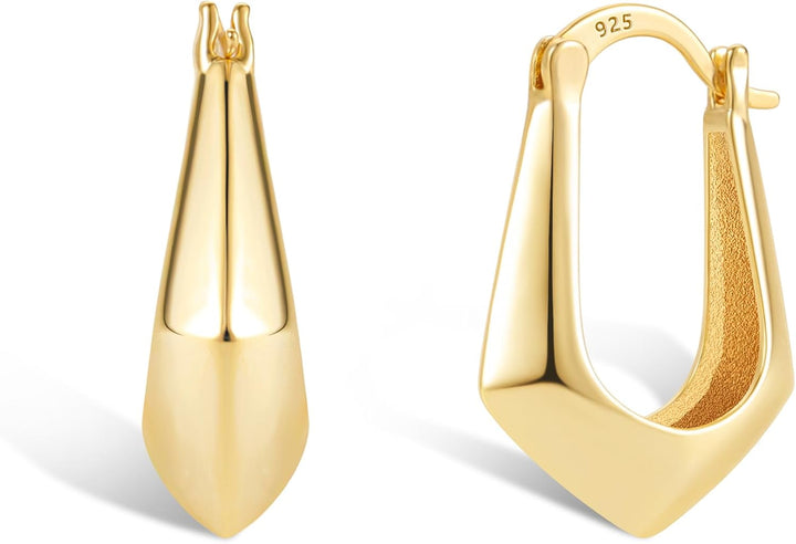 ALEXCRAFT Gold Silver Earrings Chunky Hoop for Women, Thick Silver Hoop Earrings Hypoallergenic 925 Sterling Silver Post Earrings Lightweight Large Earring Women Chunky Hoop Women Girls Jewelry Gift