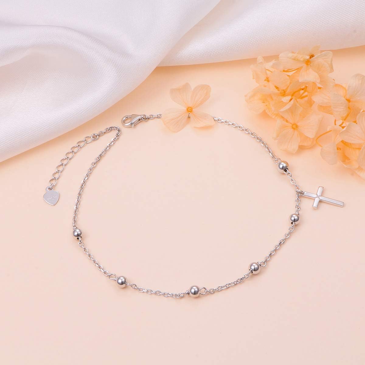 S925 Sterling Silver Evil Eye Hamsa Hand/Butterfly/Cross/Celtic Knot/Infinity/Heart Anklets for Women Girls, Adjustable 9 10 11 Inches Foot Chain Jewelry