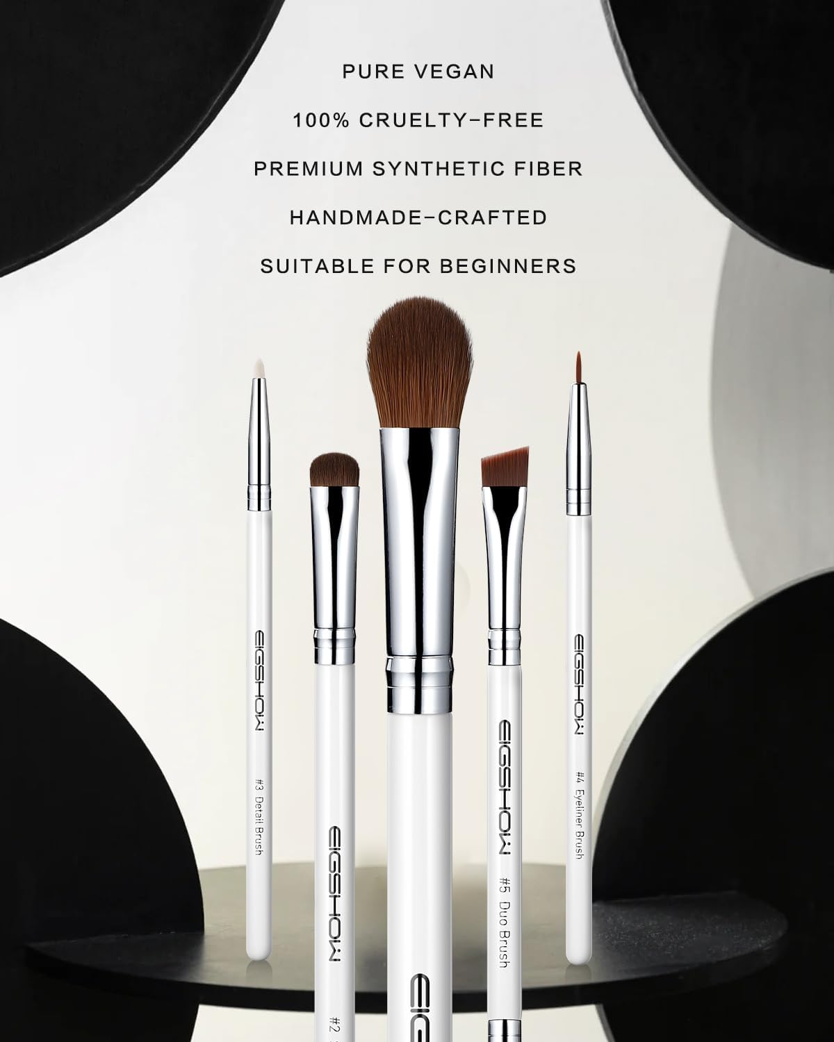 EIGSHOW 5 Pcs Eye Makeup Brush Set, Everyday Eye Essential Makeup Brushes with Blending, Eyeshadow, Detail, Eyeliner, Eyebrow Brushes(White)
