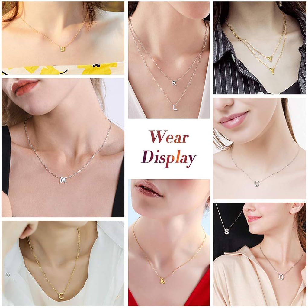 S925 Sterling Silver Initial Necklace for Women, Cute Letter Pendant with 46cm+5cm Adjustable Chain