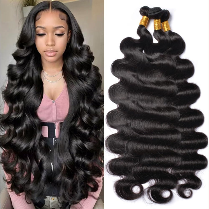 MSGEM Body Wave Bundles Human Hair 3 Bundles 20 22 24 inch 12A Brazilian Body Wave Human Hair Weave 100% Unprocessed Virgin Human Hair Extensions for Black Women Natural Color