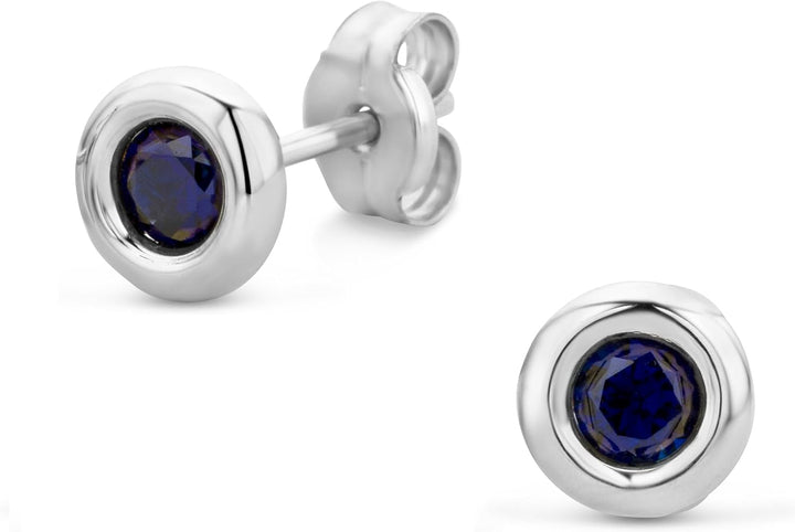 OROVI 9ct White and Yellow Gold Stud Earrings for Women: Hypoallergenic Solid Gold Gems - Ruby, Sapphire, Emerald, and Cubic Zirconia - Bezel Setting, Post and Butterfly Closure - Elegant Present Box