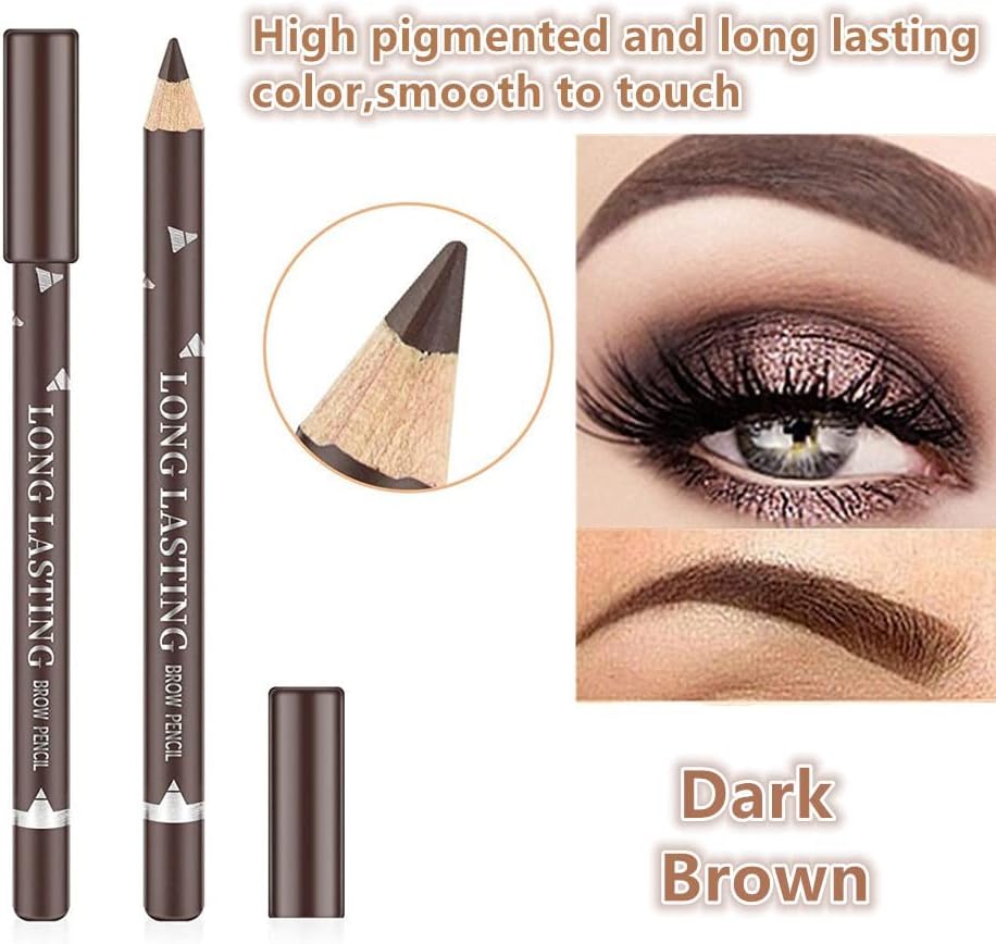 Go Ho 12 PCS Brown Eyebrow Eyeliner Pencil Set, Waterproof Eyebrow Pencil,Long-lasting Sweat-proof Eyeliner Makeup Brow Tint Pen(Dark Brown)