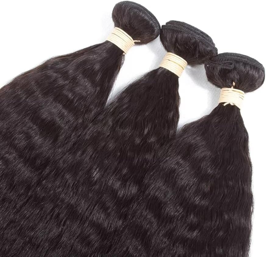 Ladiaryf Yaki Straight Bundles Human Hair Bundles 16 18 20 inch Kinky Straight Hair 3 Bundle 10A Brazilian Kinky Straight Human Hair Weave For Black Women Natural Color