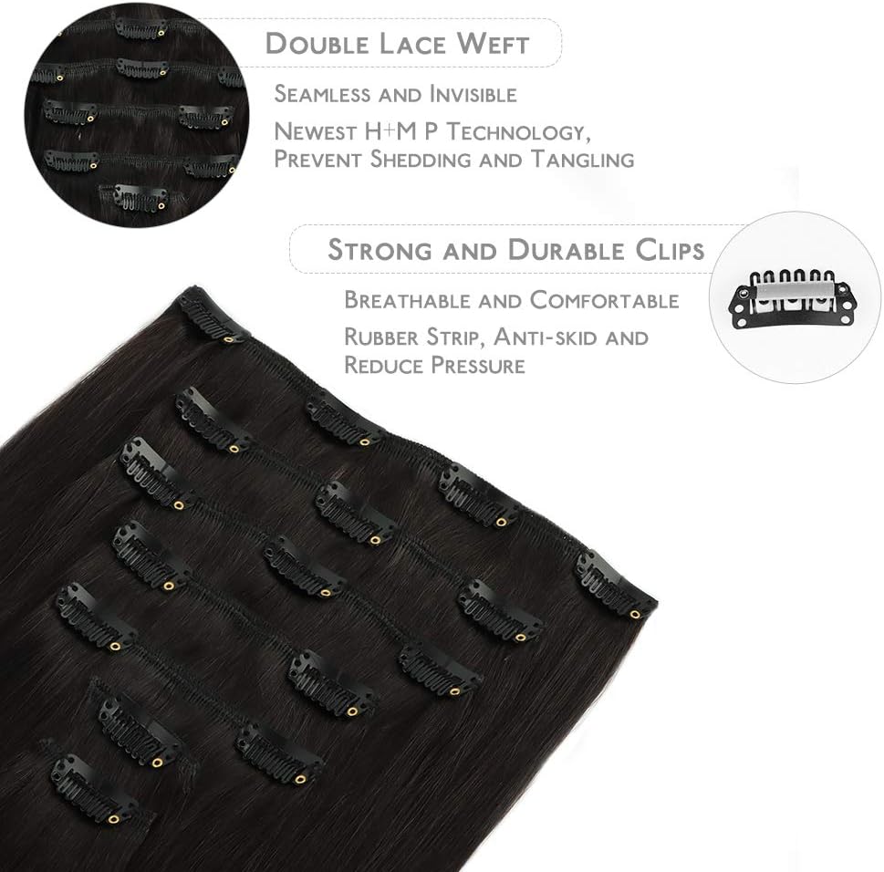 WENNALIFE Hair Extensions Clip In, 18 Inch 120g 7pcs Clip in Hair Extensions Real Human Hair Natural Black Hair Extensions Clip In Real Hair Coloured Remy Human Hair Extensions