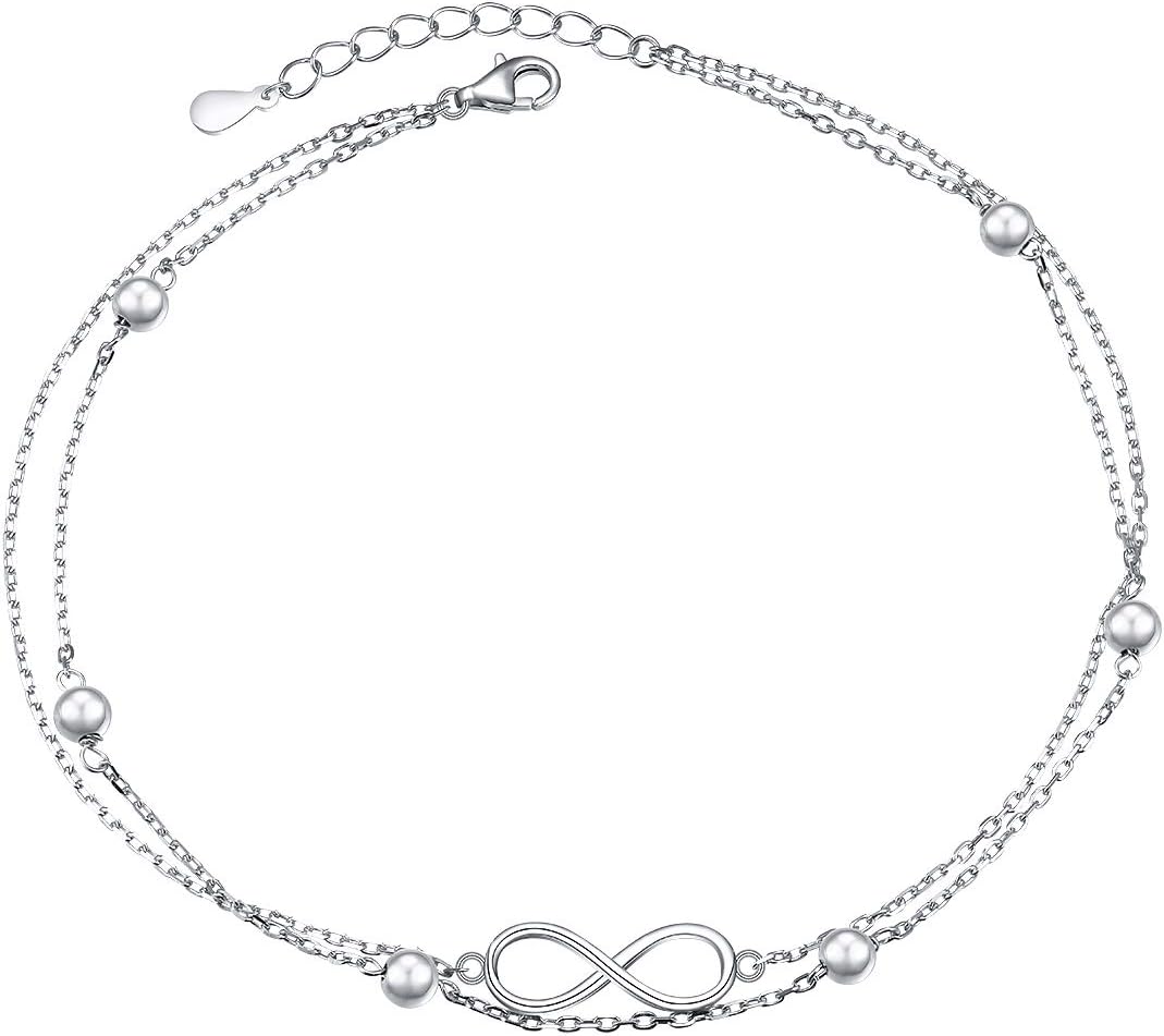 S925 Sterling Silver Evil Eye Hamsa Hand/Butterfly/Cross/Celtic Knot/Infinity/Heart Anklets for Women Girls, Adjustable 9 10 11 Inches Foot Chain Jewelry