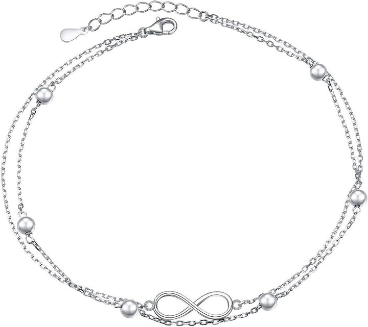 S925 Sterling Silver Evil Eye Hamsa Hand/Butterfly/Cross/Celtic Knot/Infinity/Heart Anklets for Women Girls, Adjustable 9 10 11 Inches Foot Chain Jewelry