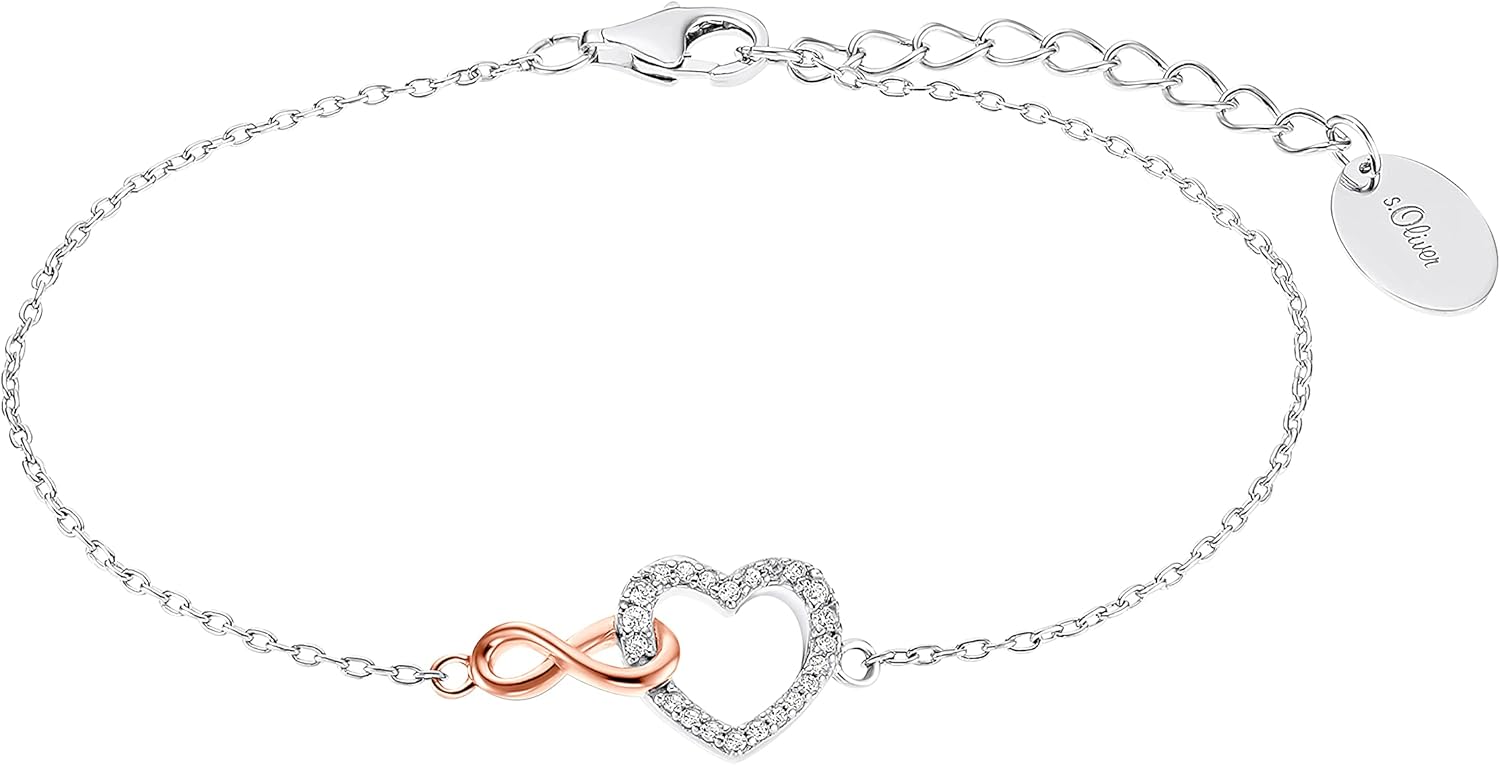 S.Oliver bracelet 925 Sterling silver/stainless steel for women, bracelet, with synthetic zirconia, infinity, comes in a jewelry gift box