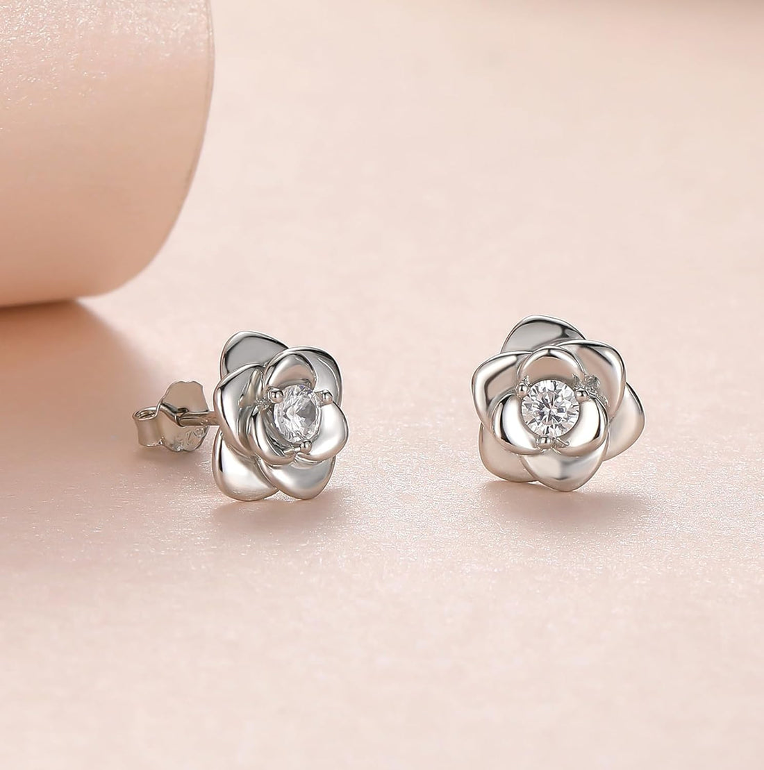 Sterling Silver Stud Earrings for Women, Silver Flower Cubic Zirconia Hypoallergenic Helix Cartilage Earrings Jewelry Gifts for Girls (Silver, Gold, Rose Gold)