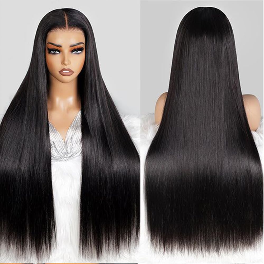 Straight HD Lace Front Wig Human Hair Pre Plucked 13x6 Pre Bleached Knots Lace Frontal Wig For Women 180 Density HD Transparent Lace Front Human Hair Wig 24 Inch