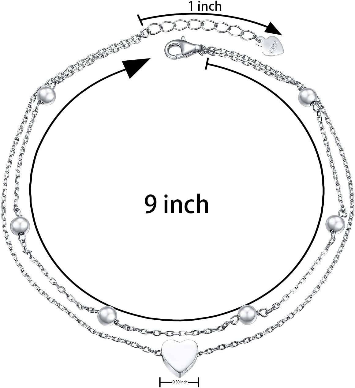 S925 Sterling Silver Evil Eye Hamsa Hand/Butterfly/Cross/Celtic Knot/Infinity/Heart Anklets for Women Girls, Adjustable 9 10 11 Inches Foot Chain Jewelry