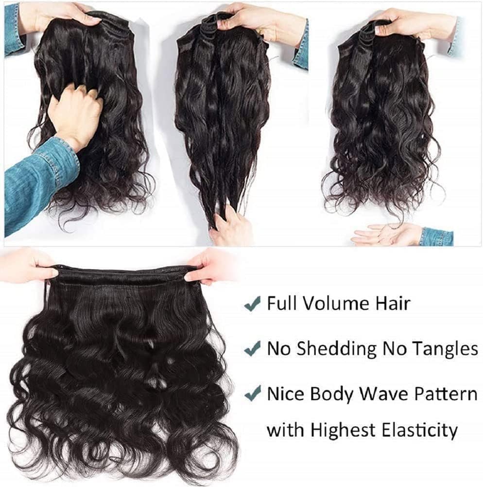 Vallbest Brazilian Body Wave Virgin Hair Bundles with Transparent Lace Closure (18 20 22+16) Remy Human Hair Body Wave 3 Bundles Hair Extension with 4x4 Lace Closure Hair Extensions