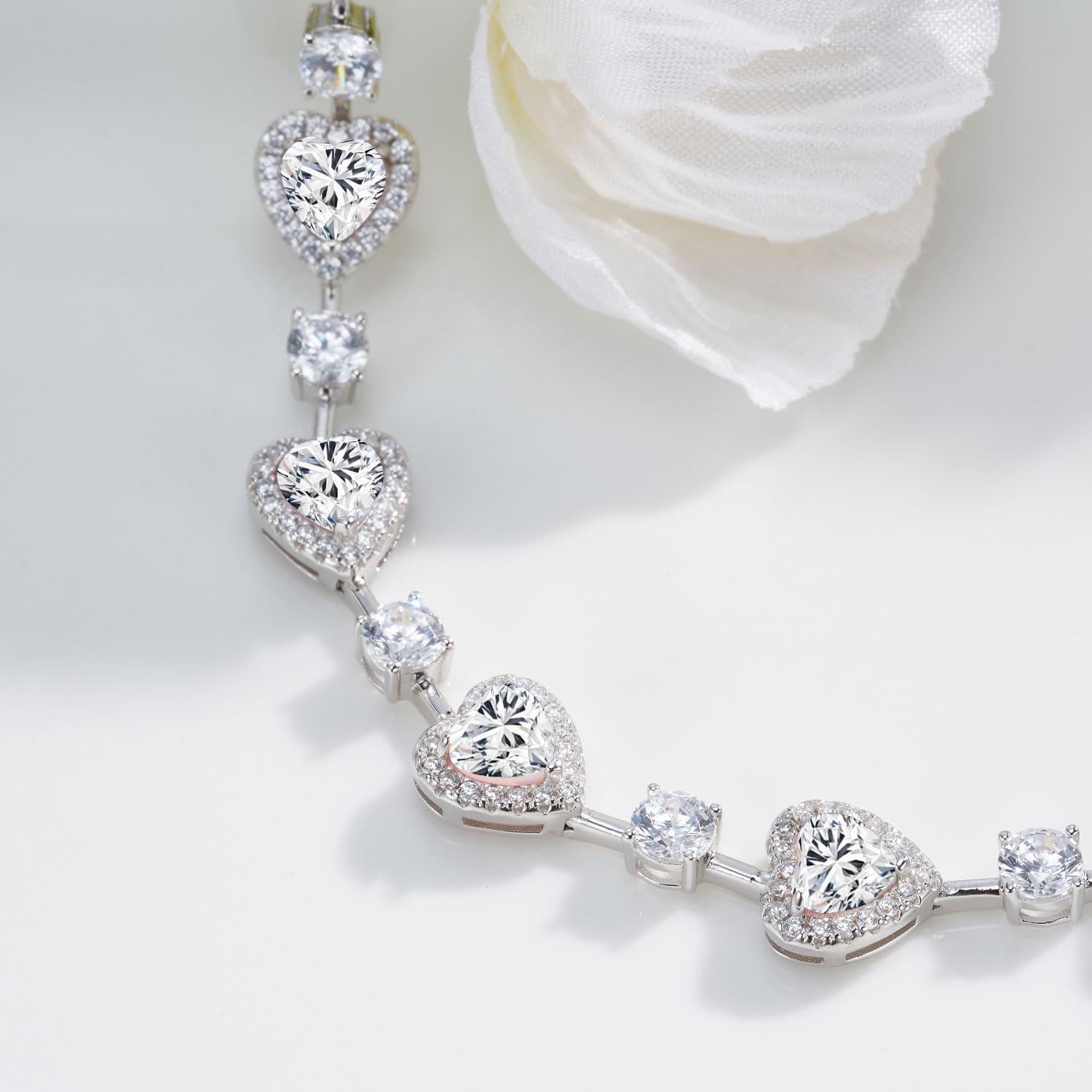 Sterling Silver Tennis Bracelet Birthstone Bracelets for Women, Fine Jewellery Heart Gemstone Birthstone Charm Birthday Anniversary Jewellery Gifts for Women Mothers, 18CM