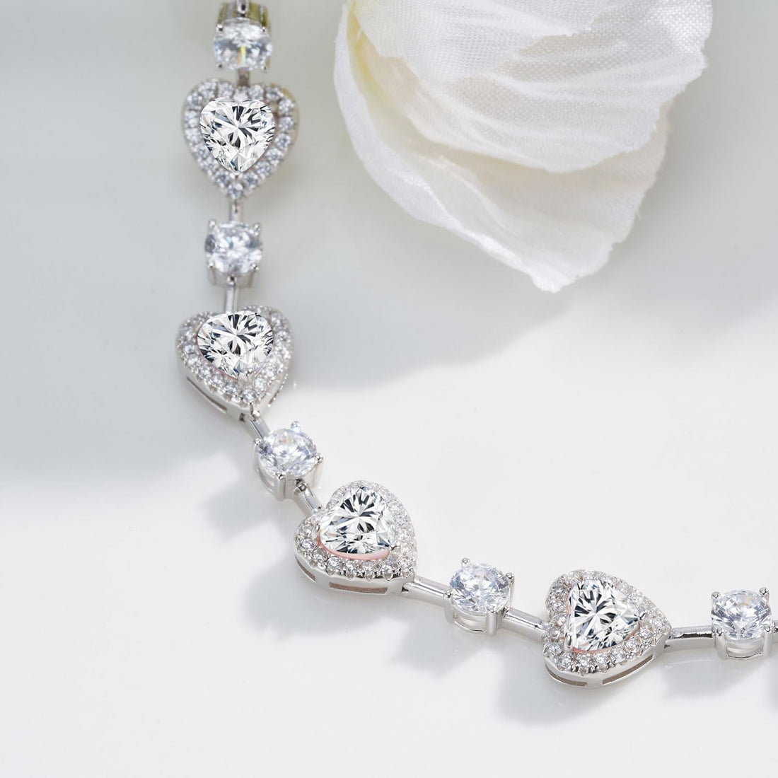 Sterling Silver Tennis Bracelet Birthstone Bracelets for Women, Fine Jewellery Heart Gemstone Birthstone Charm Birthday Anniversary Jewellery Gifts for Women Mothers, 18CM