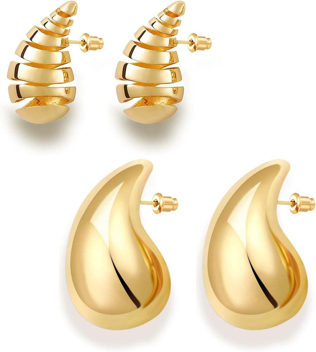 HEEYA Chunky Gold Hoop Earrings for Women Girls - 18K Gold/Sliver Plated Lightweight Hollow Open Teardrop Earrings Set - Hypoallergenic Gold Waterdrop Tear Drop Earrings Jewellery Gift for Women