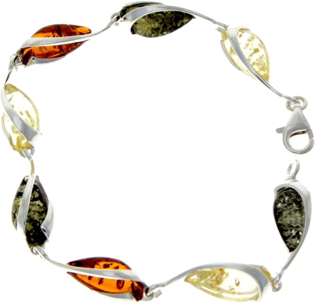 Modern Designer 925 Sterling Silver 19.5 cm Link Bracelet set with Genuine Baltic Amber Gemstones - GL501