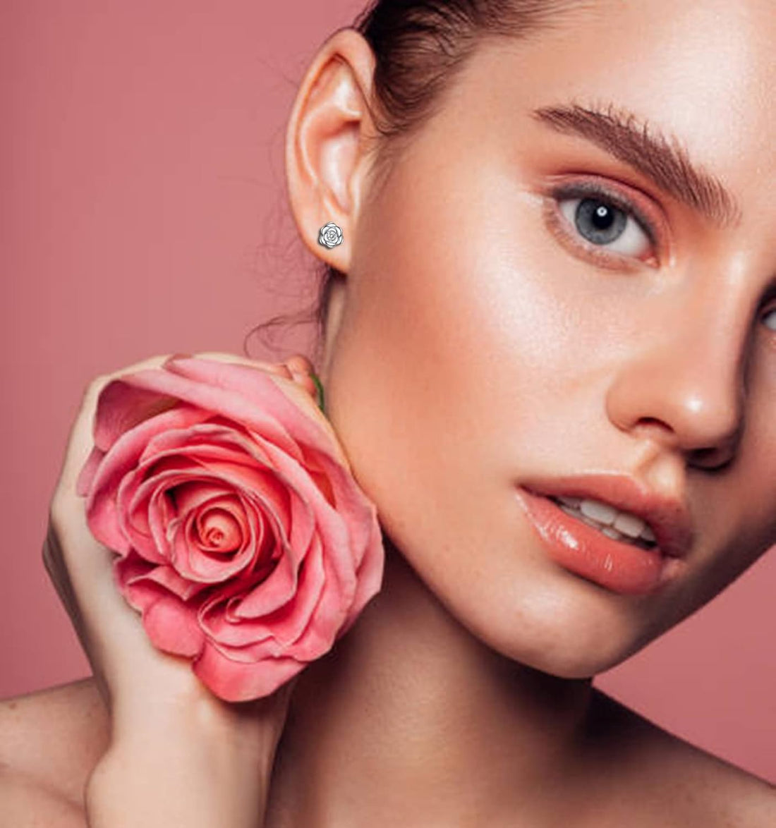 Sterling Silver Stud Earrings for Women, Silver Flower Cubic Zirconia Hypoallergenic Helix Cartilage Earrings Jewelry Gifts for Girls (Silver, Gold, Rose Gold)